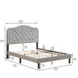 Queen Platform Upholstered Bed Button Tufted With Curve Design, Strong Wood Slat Support - Gray - Furniture Home Direct