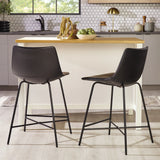 Modern Upholstered Counter Stool With Metal X Base (Set of 2) - Black - Furniture Home Direct