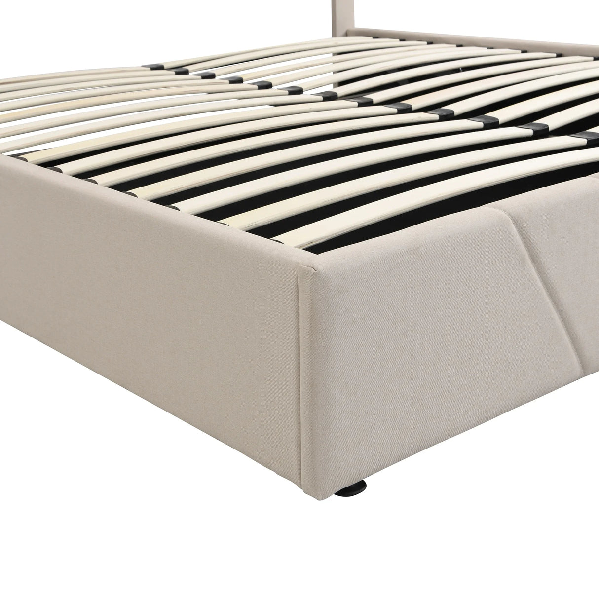 Storage Bed With Lift Platform Upholstered Queen Beige - Furniture Home Direct