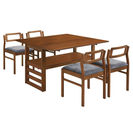 5 Piece Extendable Wood Square Dining Table Set With 2 Drop Leaves - Furniture Home Direct