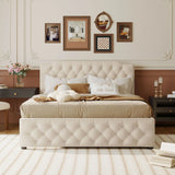 Upholstered Platform Bed With Trundle And 2 Sets Of USB Ports On Each Side, Linen Fabric - Furniture Home Direct