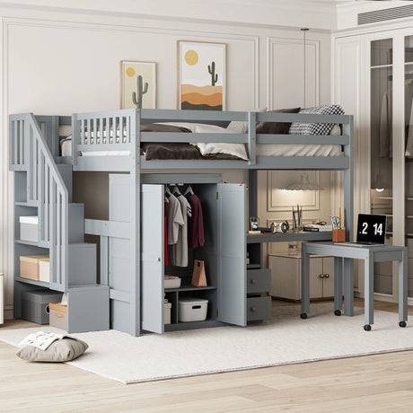 Loft Bed With Stairs, Bookshelf, Drawers, Desk & Wardrobe, Space Saving Multifunctional Furniture - Furniture Home Direct