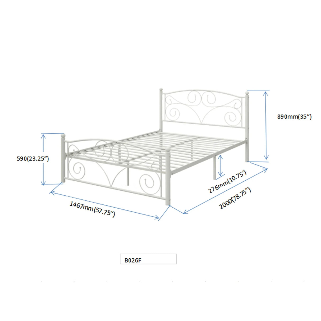Full With Metal Frame Bed - White - Furniture Home Direct