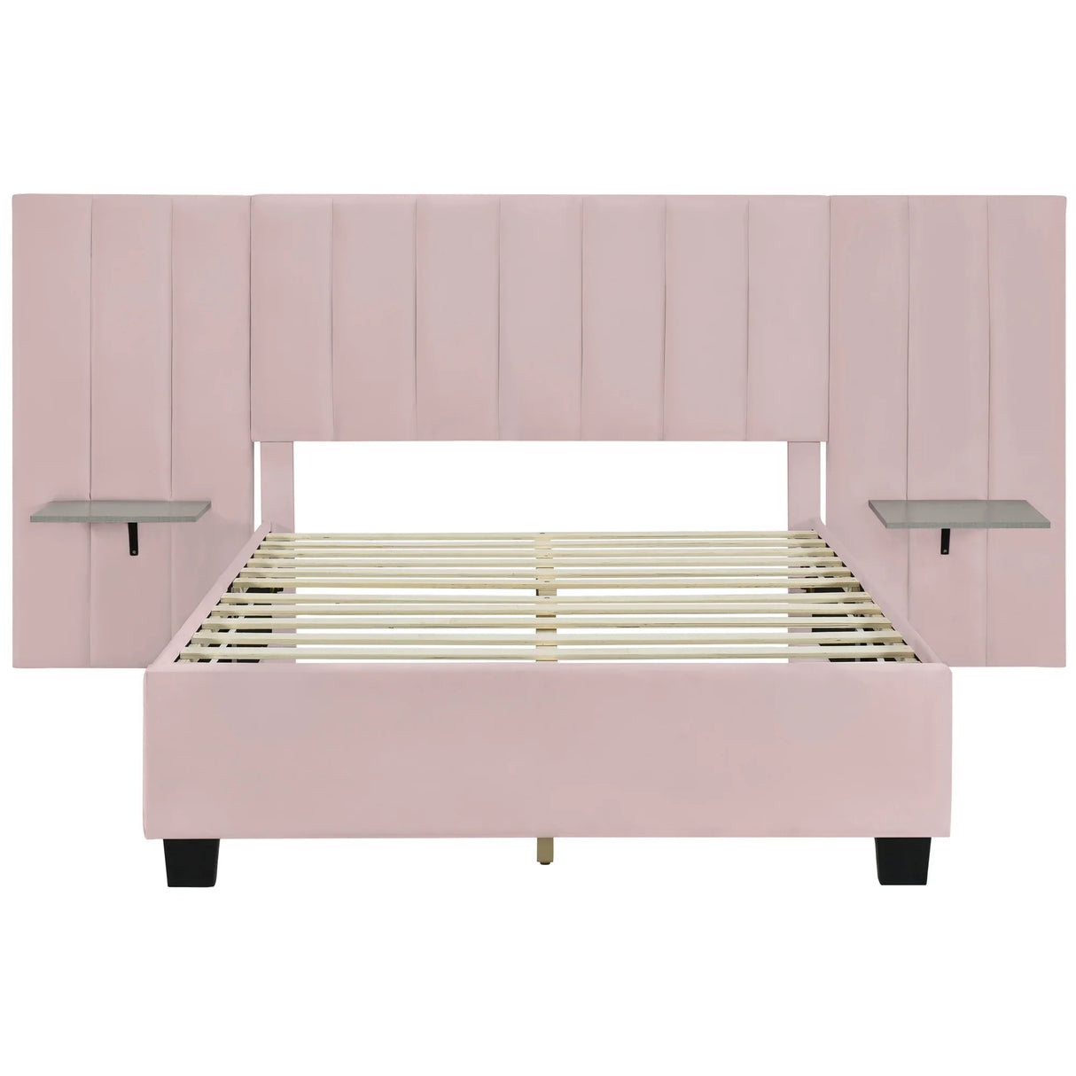 Full Size Upholstered Platform Bed Tall Headboard Pink - Furniture Home Direct