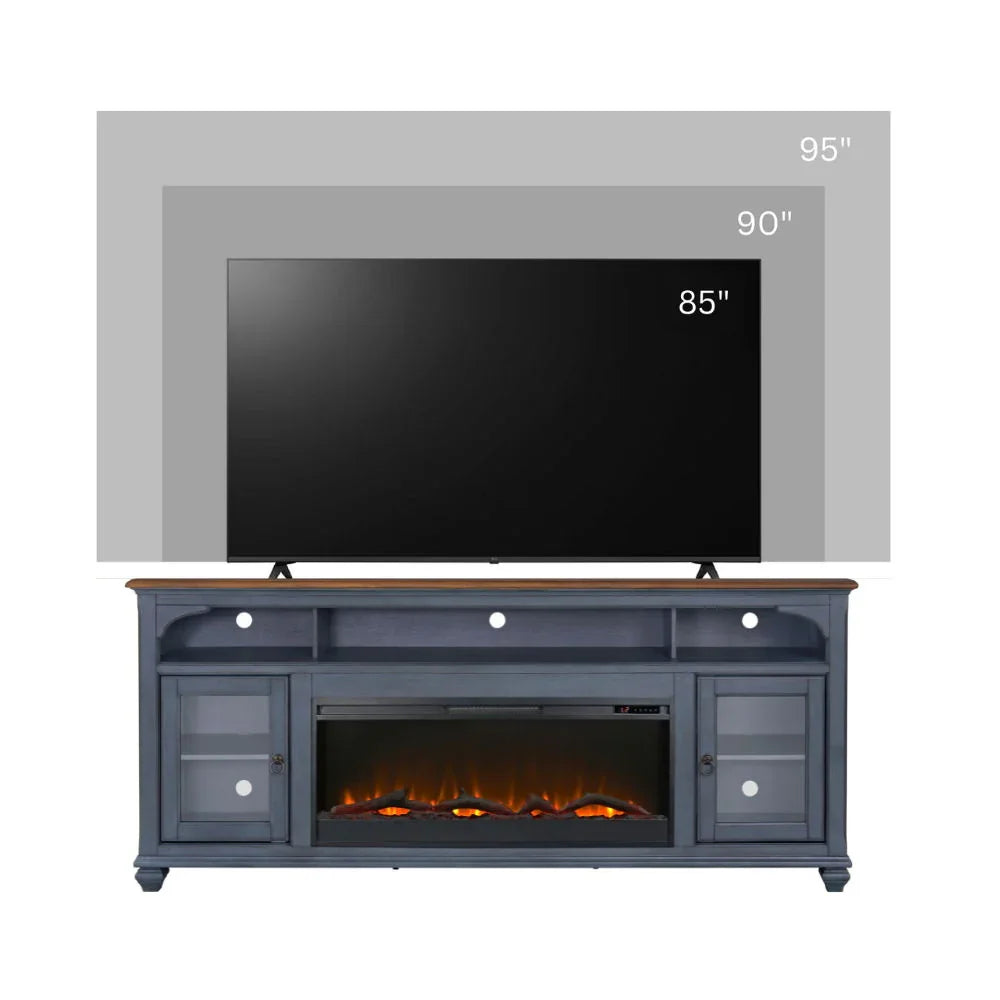Americana - 86 In Fireplace TV Stand For TVs Up To 95" - Blue - Furniture Home Direct