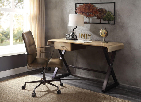 Danton - Aluminum Top Grain Leather Rectangular Writing Desk - Gold - Furniture Home Direct