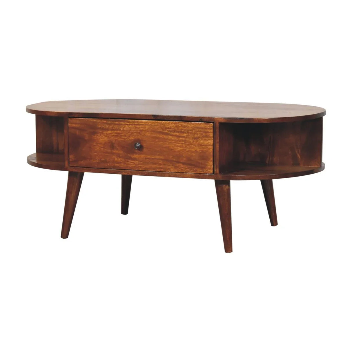 Oval Coffee Table With 1 Drawer - Chestnut - Furniture Home Direct