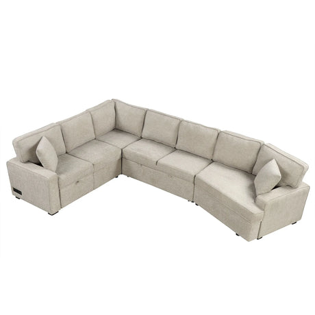 L-Shaped Sofa Sectional Sofa Couch Pull-Out Sofa Bed With Charging Devices And Cup Holders For Living Room - Furniture Home Direct
