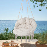 Macrame Hanging Hammock Chair With Cushion, Cotton Rope Swing For Indoor And Outdoor Use, 330 Lbs Capacity - Beige - Furniture Home Direct