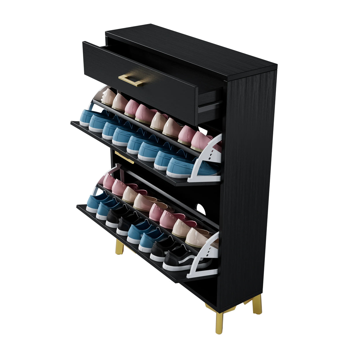 Shoe Storage Cabinet with 2 Flip Drawers - Black - Furniture Home Direct