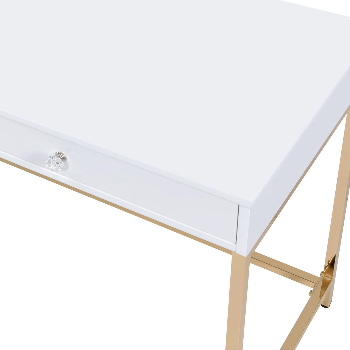 Vanity Desk Gloss Finish With Gold Metal Legs White - Furniture Home Direct