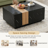 TV Stand Modern Marble Look With Wood Accent Black - Furniture Home Direct