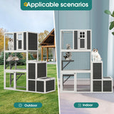 3 Tier Wooden Outdoor & Indoor Cat House Suitable For 1-3 Cats Cat Enclosure Resting Box With 4 Platforms And 2 Doors Cat Shelter Kitty House With A Jump Box For Hiding And Resting Cat Cage - Gray - Furniture Home Direct