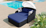 Outdoor Sunbed With Adjustable Canopy, Daybed With Pillows, Double Lounge, PE Rattan Daybed - Furniture Home Direct