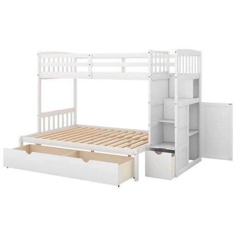 Bunk Bed, Convertible Bottom Bed, Storage Shelves And Drawers - Furniture Home Direct
