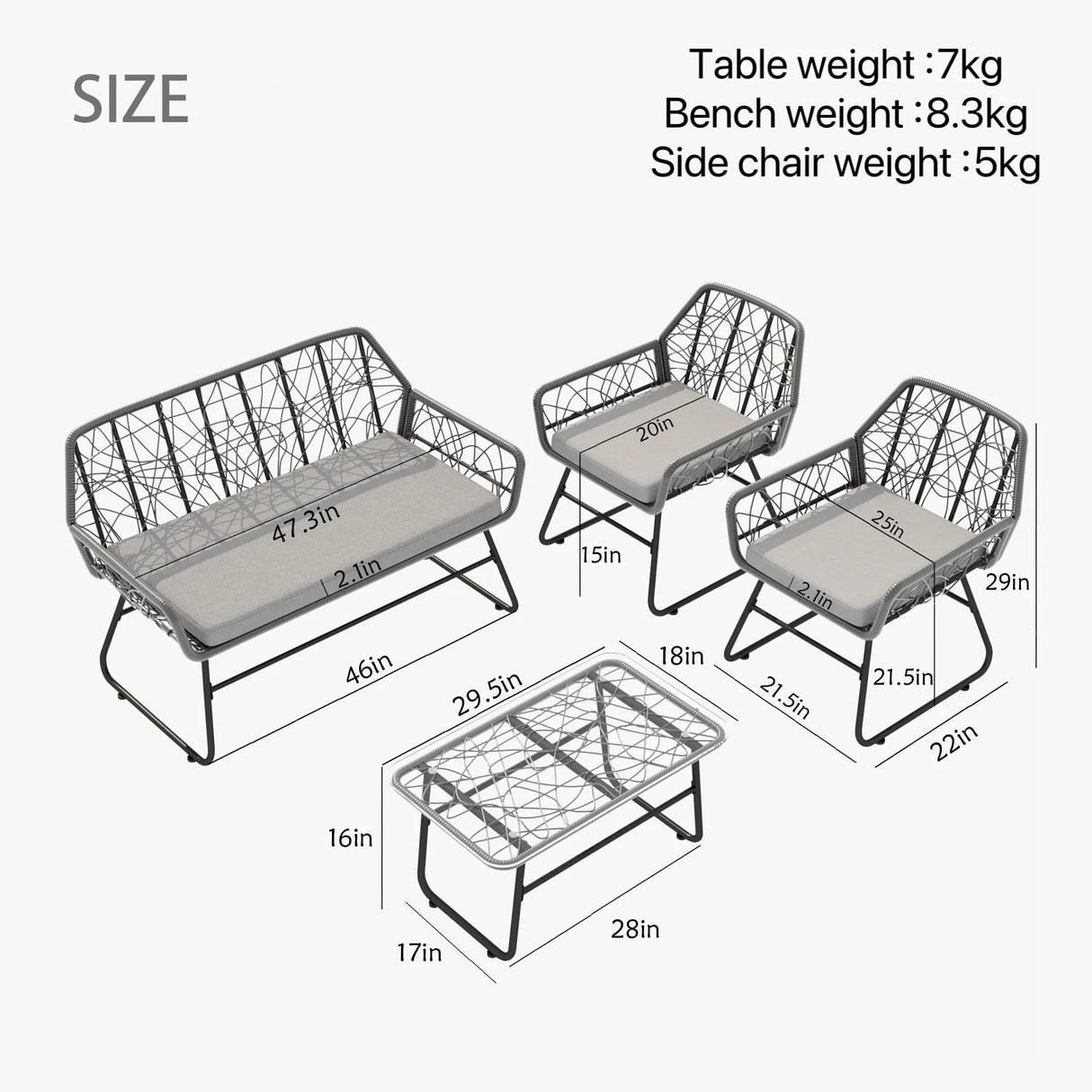 4 Piece Wicker Patio Furniture Set With Tempered Glass Table And Detachable Cushions - Furniture Home Direct