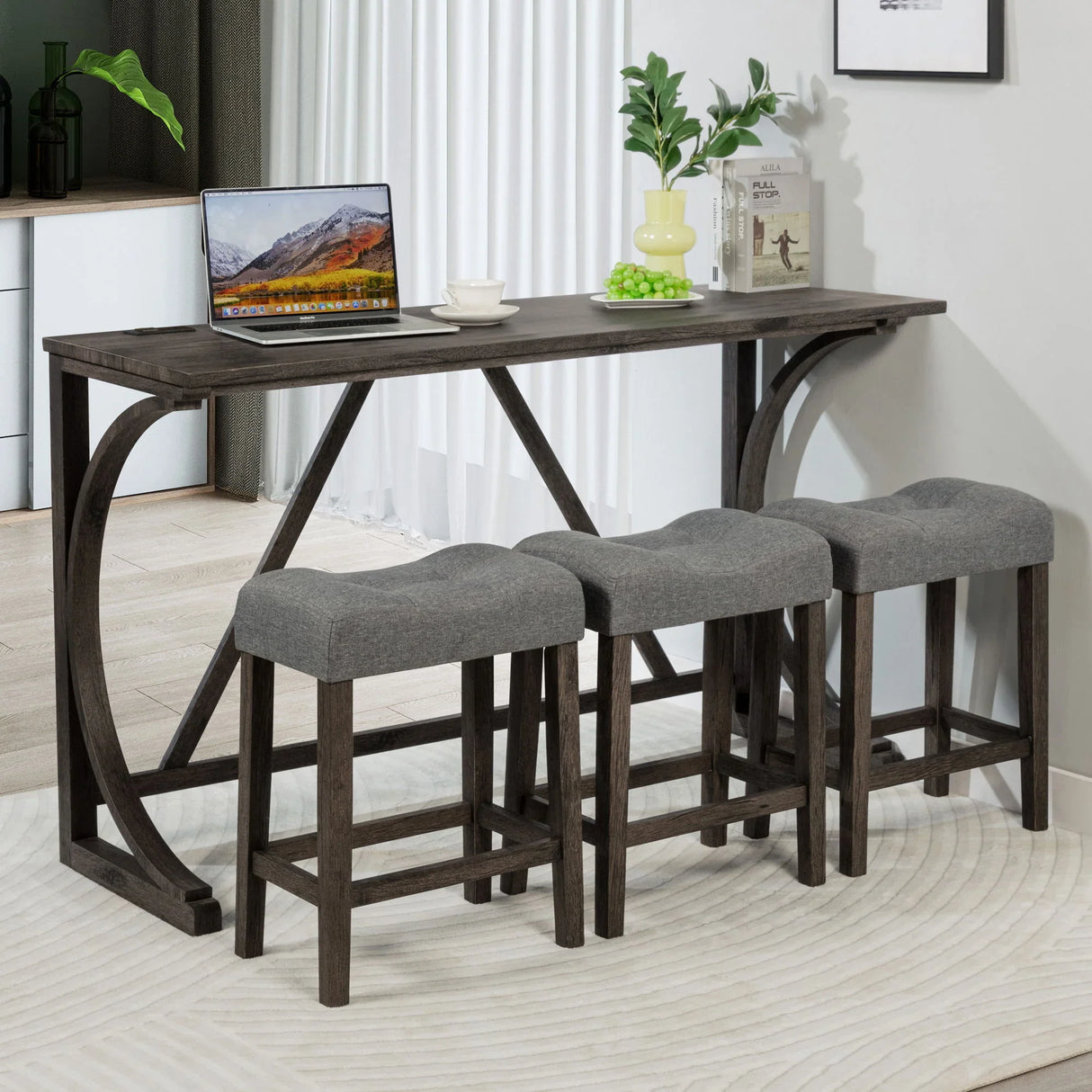 Bar Table Set With 3 Padded Stools - Furniture Home Direct