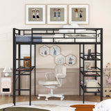 Bed With 3 Layers Of Shelves And Desk, Stylish Frame Bed - Furniture Home Direct