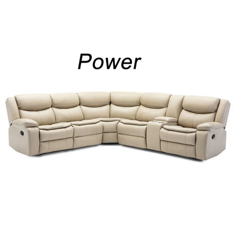 Sectional Sofa Leather Power Reclining With USB Port Cream - Furniture Home Direct