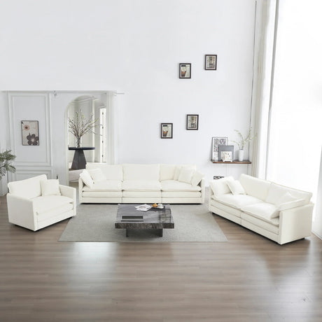 3 Piece Extra Deep Seat Living Room Set with Sofa, Love Seat and Chair - White - Furniture Home Direct
