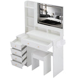 Vanity Desk With Cushioned Stool Mirror Makeup White - Furniture Home Direct