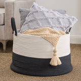 Cotton Round Laundry And Storage Basket With Sturdy Handles - Gray / White - Furniture Home Direct