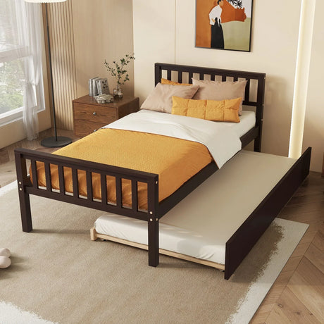 Twin Bed With Trundle, Platform Bed Frame With Headboard And Footboard, For Bedroom Small Living Space, No Box Spring Needed - Furniture Home Direct