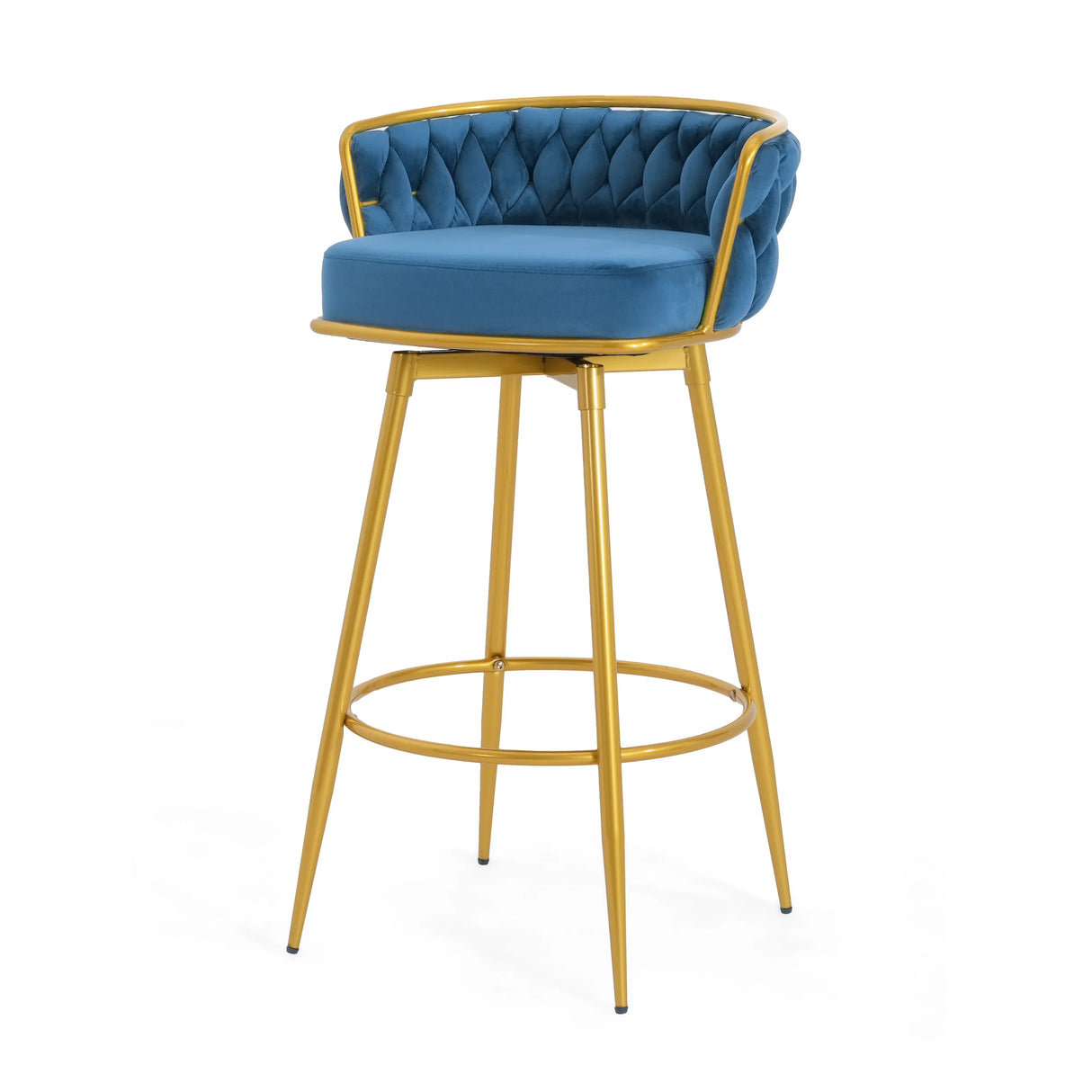 Counter Height Bar Stools Pair Tufted Gold Frame Blue - Furniture Home Direct