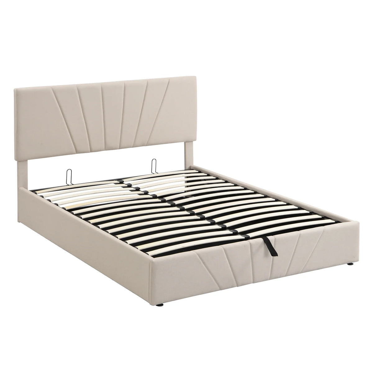 Storage Bed With Lift Platform Upholstered Queen Beige - Furniture Home Direct