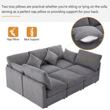 Sectional Sofa, Modular With USB Ports And Ottoman, Grey - Furniture Home Direct