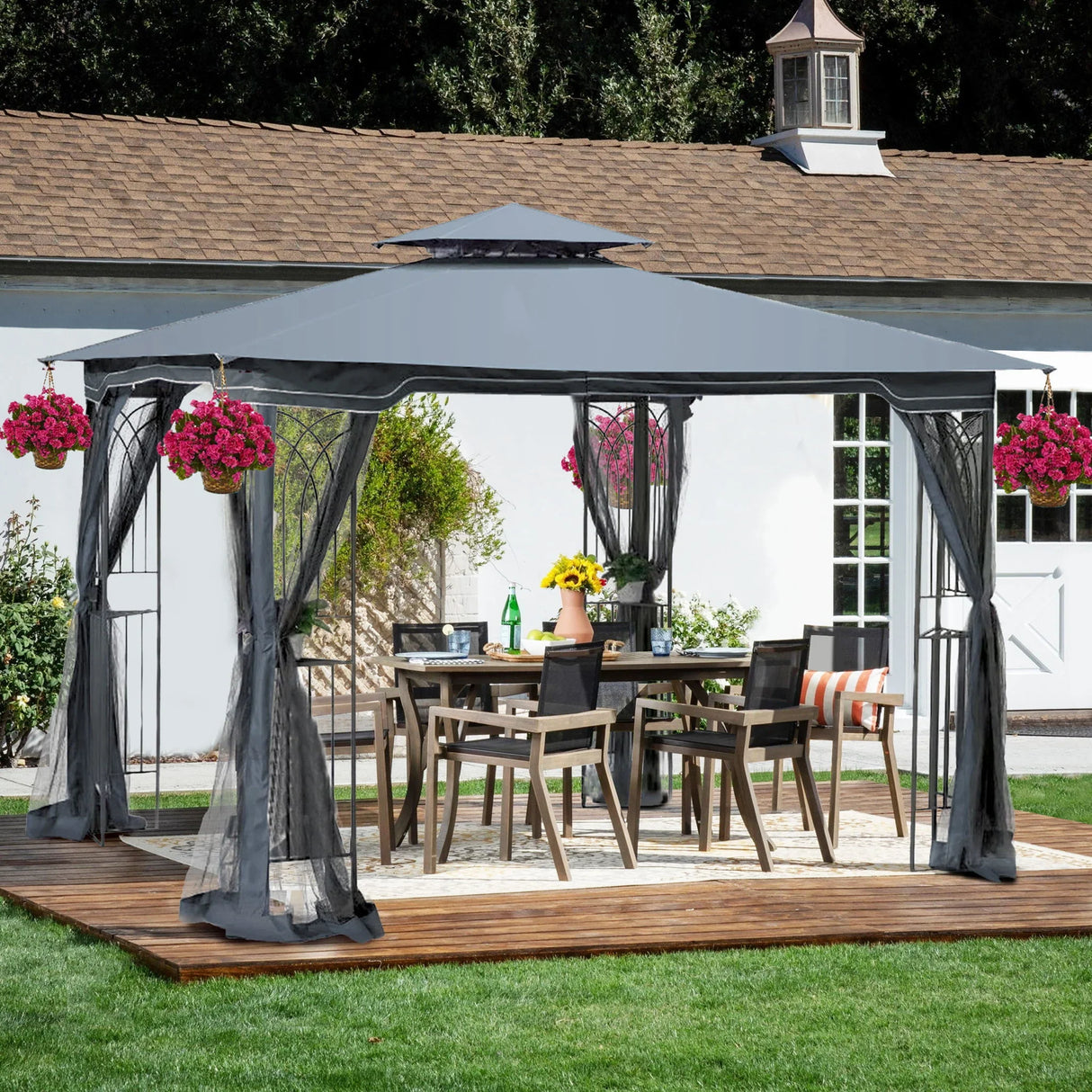 Patio Gazebo Tent With Ventilated Double Roof And Mosquito Net - Furniture Home Direct