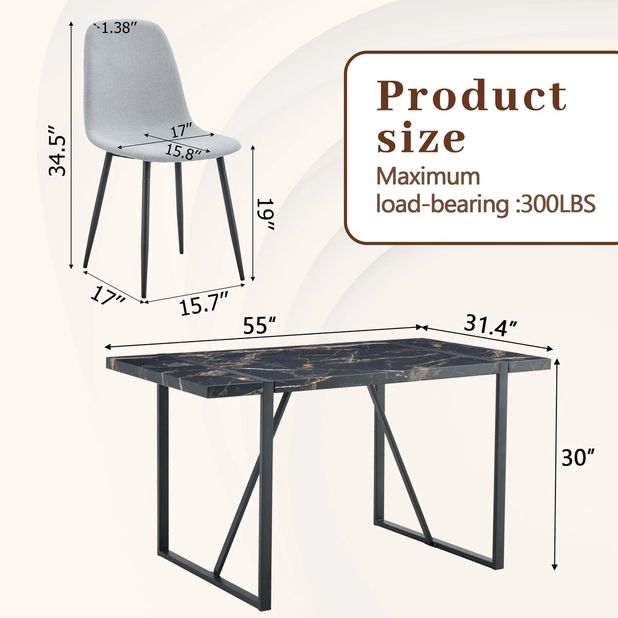 Dining Set Black Marble Top With Linen Chairs Gray - Furniture Home Direct