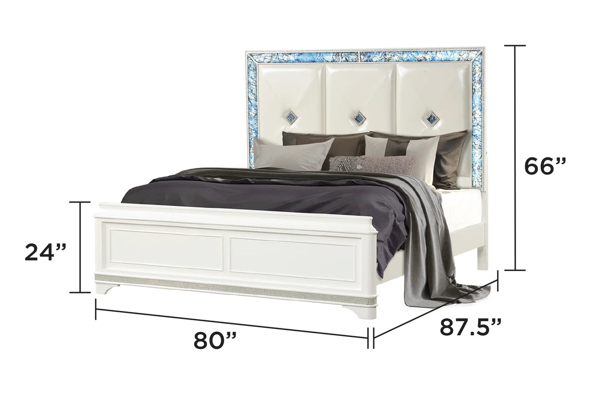 Bedroom Set Modern Upholstered Bed Dresser Mirror White - Furniture Home Direct