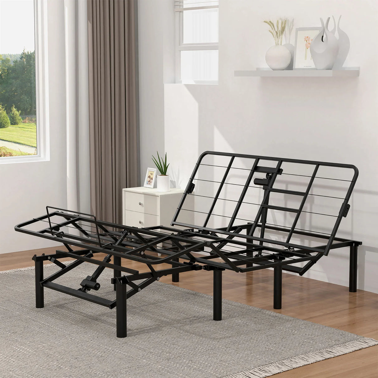 Adjustable Bed Base Frame With Head And Foot Incline, Quiet Motor, Queen Size Steel, Dual USB A, C Ports - Black - Furniture Home Direct