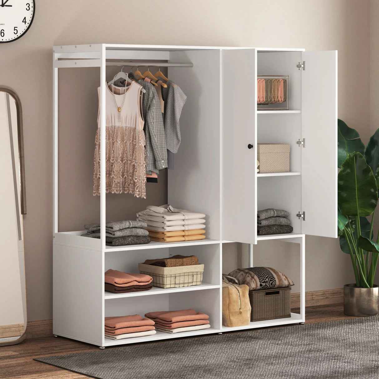 Wardrobe Closet System With Shelves And Hanging Rod White - Furniture Home Direct