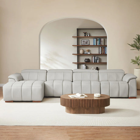 Leather Reclining Sectional with USB Port - Light Gray - Furniture Home Direct