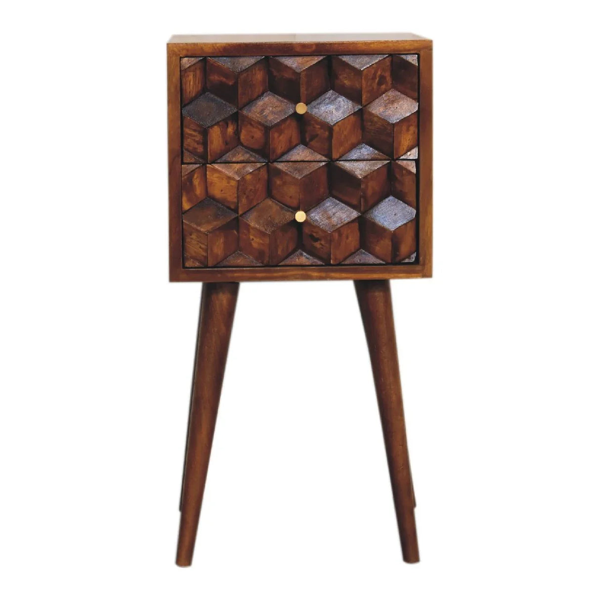 Mini Cube Carved 2 Drawer Nightstand - Furniture Home Direct
