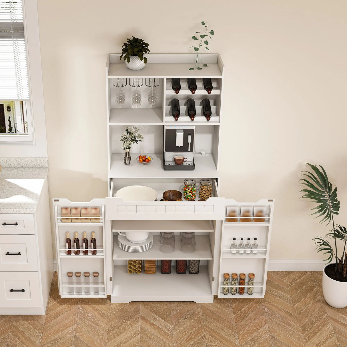 Modern Farmhouse Buffet Cabinet With Hutch Kitchen Storage - White - Furniture Home Direct