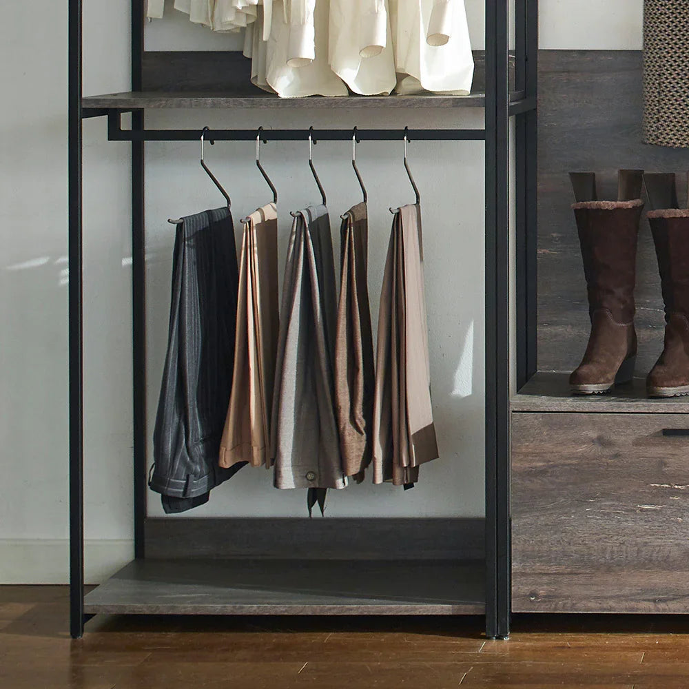 Closet System Industrial Metal Frame With Wood Panels Brown - Furniture Home Direct