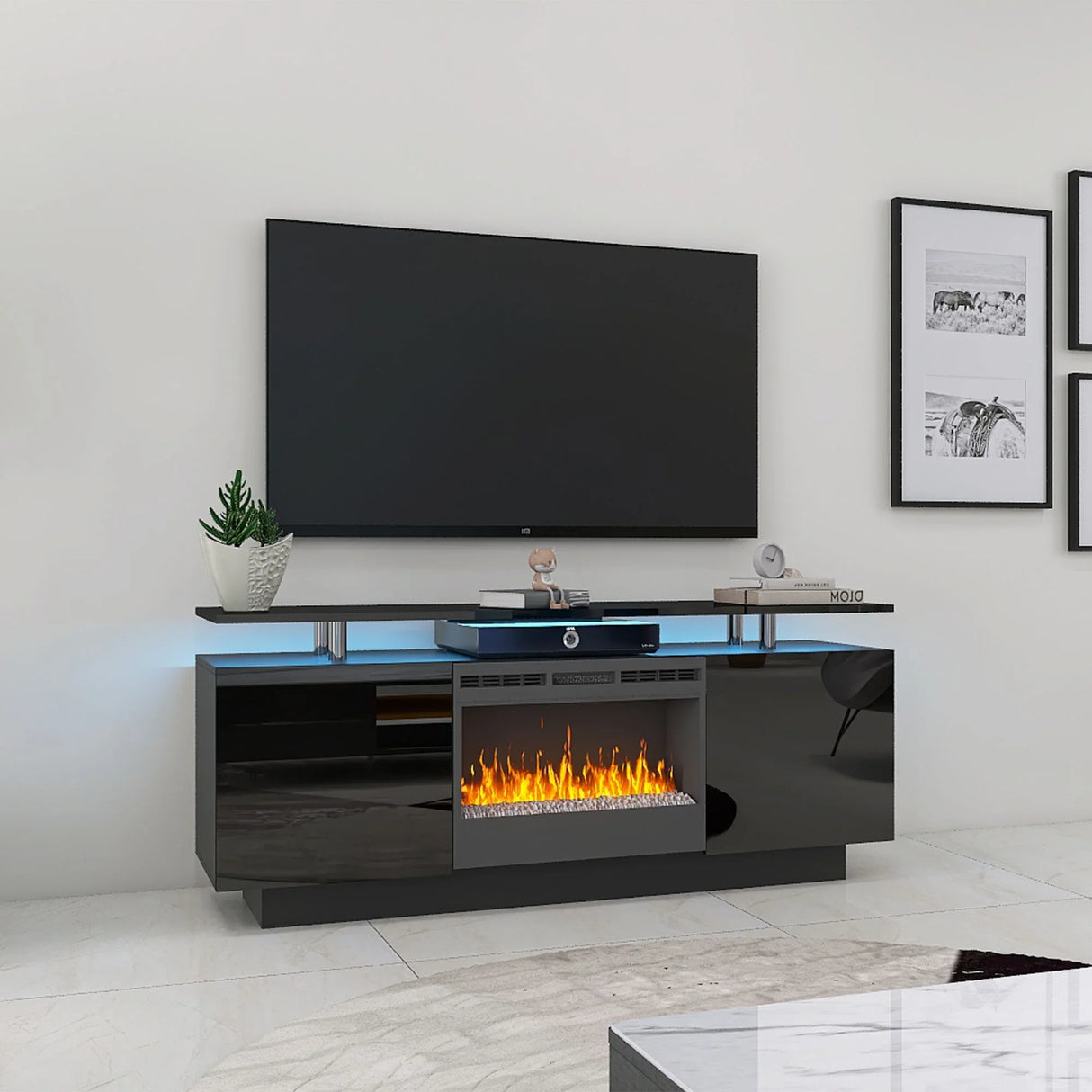 Large TV Cabinet With Fireplace Can Heating Change Color 9 Models 8 Levels Have LED Light - Black - Furniture Home Direct