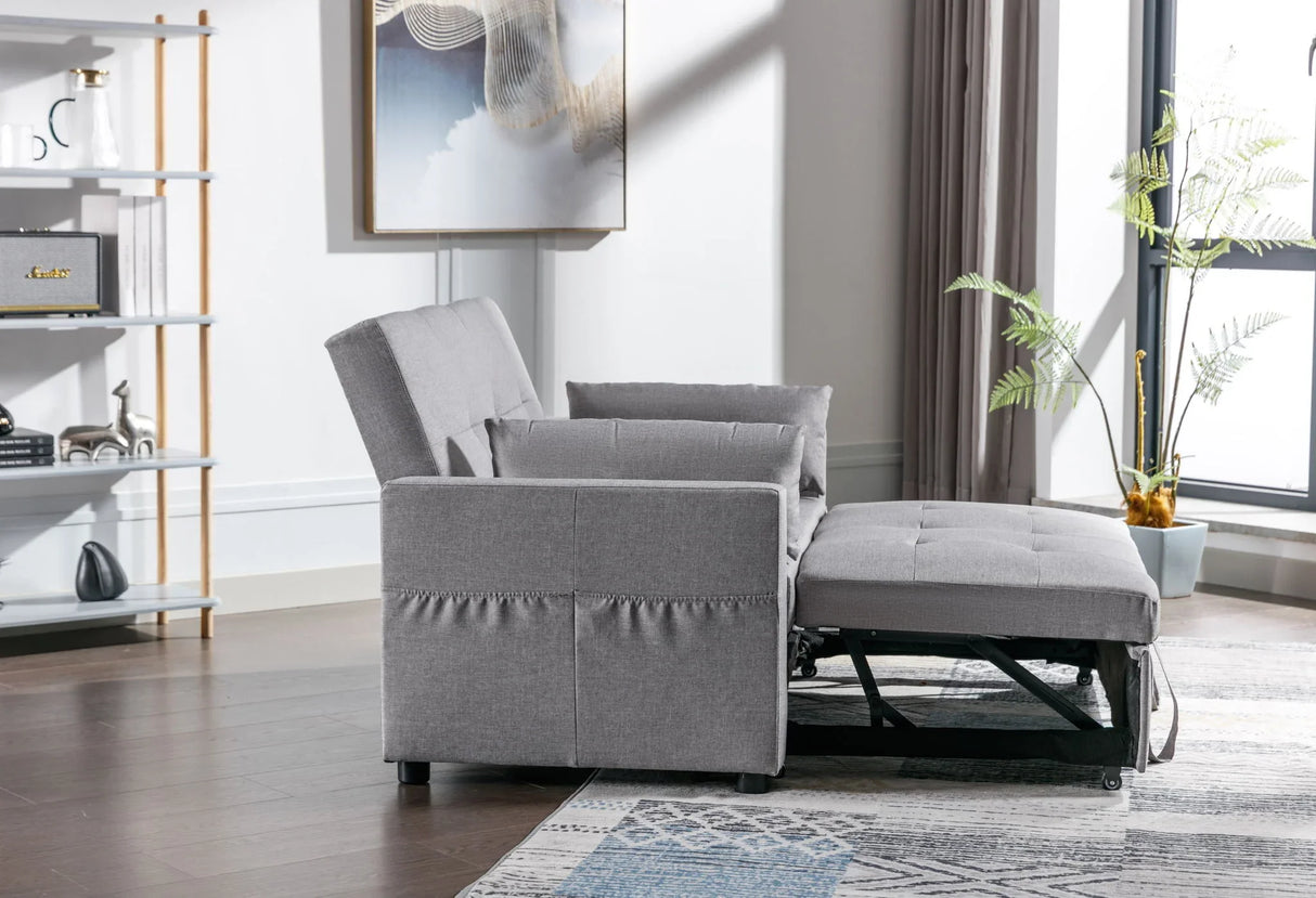 2 Seaters Slepper Sofa Bed Linen Fabric 3-In-1 Convertible Sleeper Loveseat With Side Pocket - Furniture Home Direct