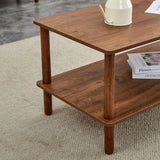 Modern 2 Tier, Rectangular Center Coffee Table With Open Storage Shelf, Rounded Legs - Furniture Home Direct