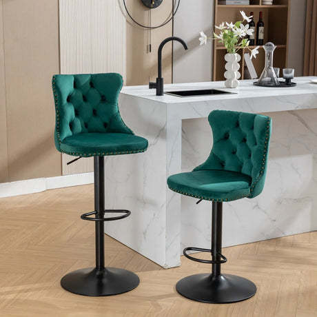 Swivel Velvet Barstools Adjusatble Seat Height, Modern Upholstered Bar Stools With Backs Comfortable Tufted For Home Pub And Kitchen Island (Set of 2) - Furniture Home Direct
