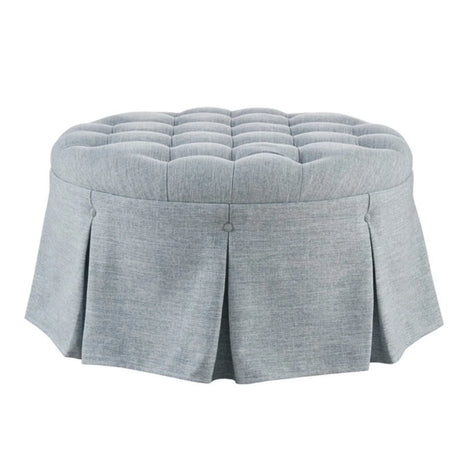 Skirted Tufted Round Ottoman With Button Top - Gray - Furniture Home Direct