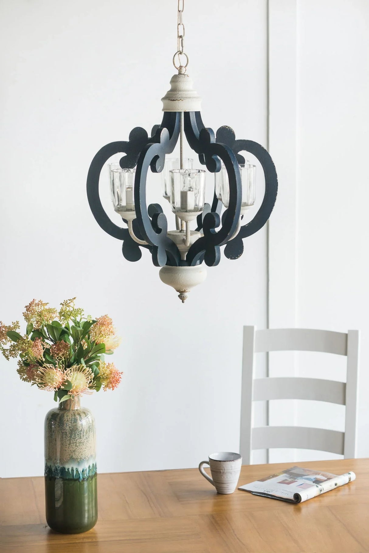 Wood Chandelier 6 Light Farmhouse Pendant Lighting Wood Hanging Light Fixture For Kitchen Living Dining Room, Bulb Not Included - Cream - Furniture Home Direct