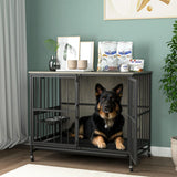 Modern Kennel Dogs Room Up To 80 Lb, Dog Crate Furniture With Multi-Purpose Rremovable Ttray, Double-Door Dog House, Lift Panel, 360 Degree Rotation, 3 Height Adjustable Feeding Bowls - Furniture Home Direct