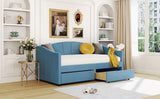 Upholstered Daybed With Two Drawers And Wood Slat - Furniture Home Direct