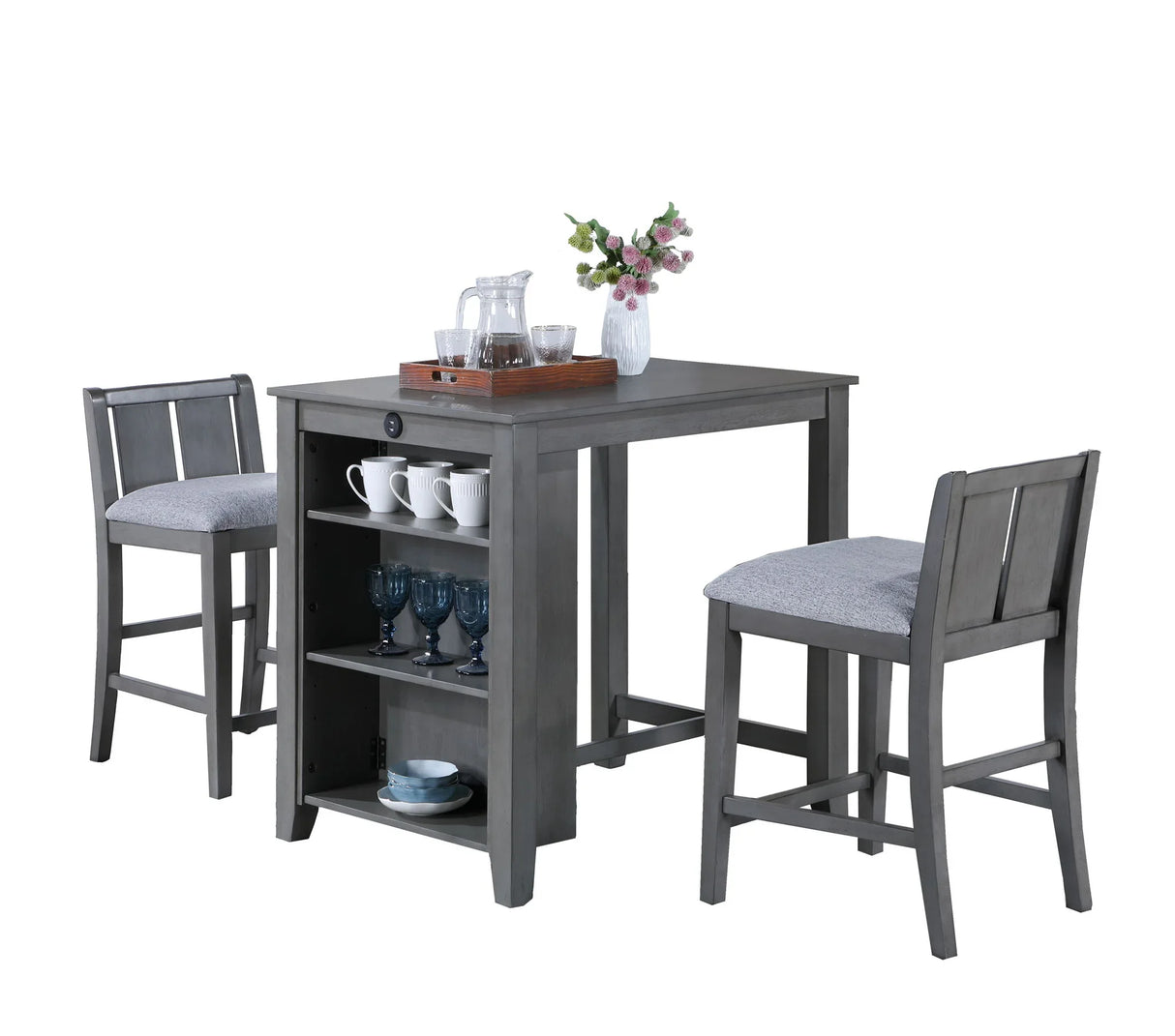 Graham - 3 Piece Small Space Counter Height Dining Table With Shelves And 2 Chairs (Set of 3) - Furniture Home Direct