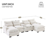 U Shaped Sectional Sofa With Console And Cupholders White - Furniture Home Direct