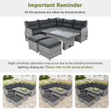 6 Piece Patio Set With An Adjustable Table, Recliners With Extendable Side Tables, And 2 Ottomans - Gray - Furniture Home Direct